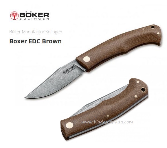 Boker Germany Boxer EDC Slipjoint Knife, M390, Brown Micarta, 111029 - Click Image to Close