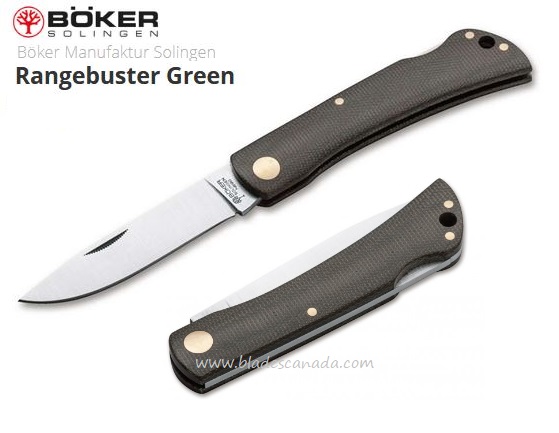 Boker Germany Rangebuster Folding Knife, N690, Micarta Green, 111914