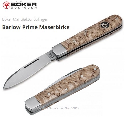 Boker Germany Barlow Prime Maserbirke Slipjoint Knife, N690, Wood Handle, 111942
