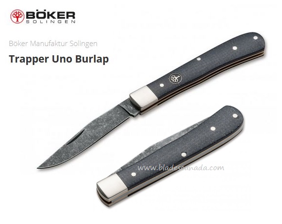 Boker Germany Trapper Uno Burlap Slipjoint Knife, O1 Steel, Micarta, 112595