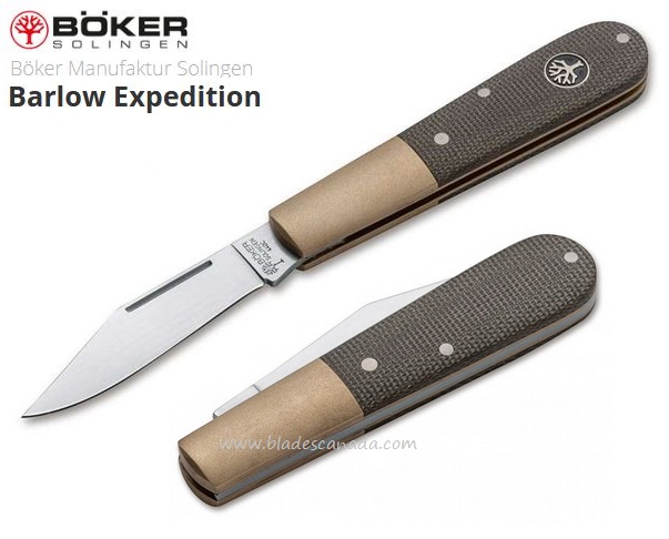 Boker Germany Barlow Expedition Folding Knife, 440C, Brass/Micarta, 112941