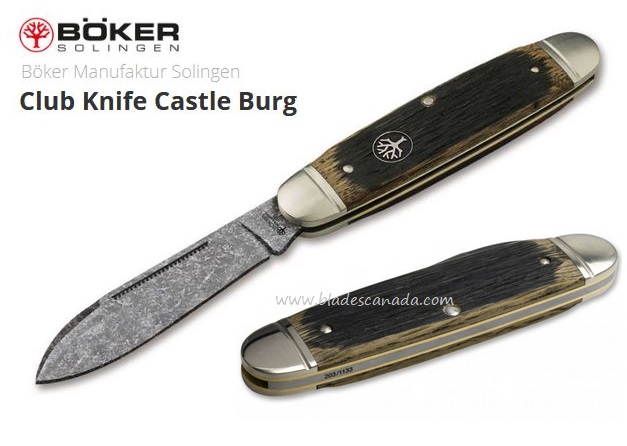 Boker Germany Club Castle Burg Folding Knife, O1 Steel, Oak Wood, 113909 - Click Image to Close