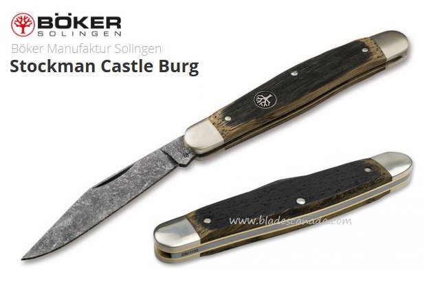 Boker Germany Stockman Castle Burg Folding Knife, O1 Steel, Oak Wood, 113985