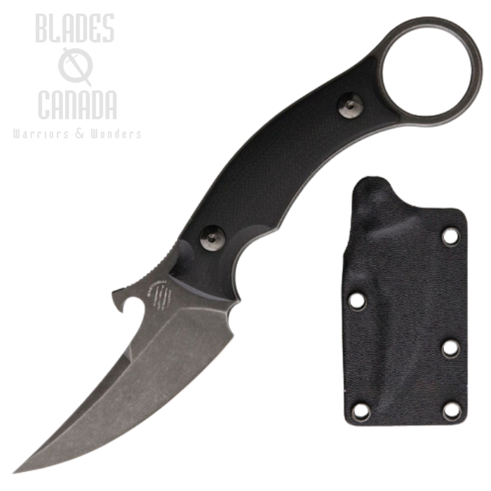 Bastinelli Creations Picolomako Fixed Blade Karambit Knife, N690 Black SW, G10 Black, BAS15