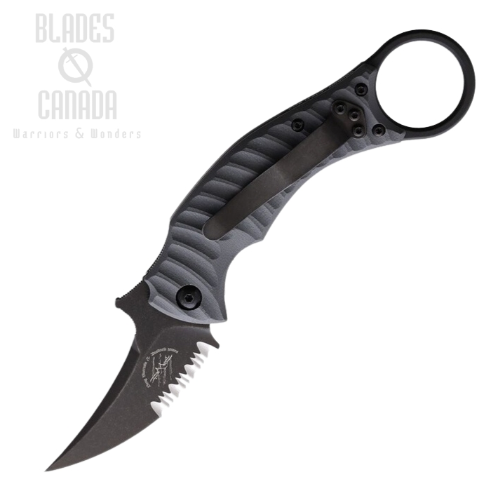 Bastinelli Creations Mako Karambit Folding Knife, N690 Serrated, G10 Grey, BC-06G