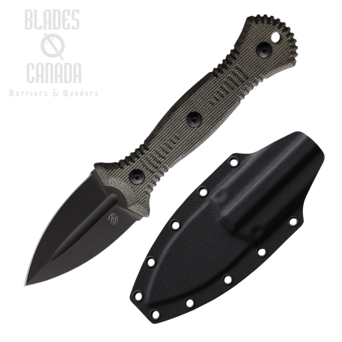 Bastinelli Creations Telum Fixed Blade Knife, M390 Black, Micarta Green, Kydex Sheath, BC-28DSW
