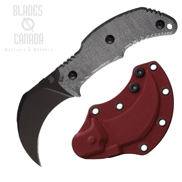 Bastinelli The Primal Fixed Blade Knife, N690 Black, Micarta Black, Black/Red Sheath, BC-40
