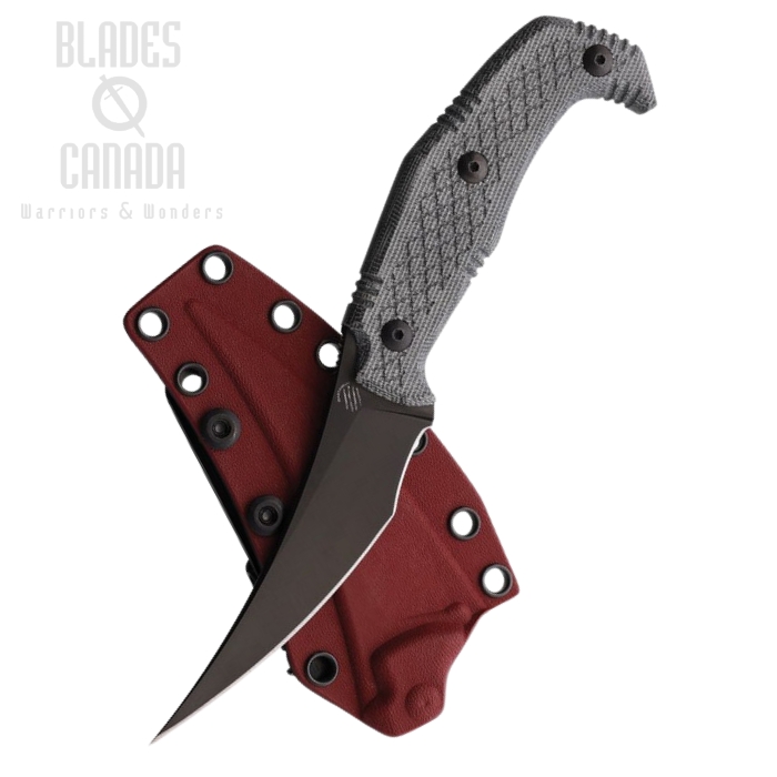 Bastinelli Creations Yummy Fixed Blade Knife, M390 Black, Micarta Black, Kydex Sheath, BC-42