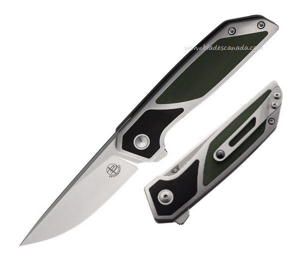 Begg Knives Diamici Flipper Folding Knife, D2 Satin, Stainless/G10 Black & Green, BG014