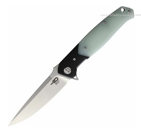 Bestech Swordfish Flipper Folding Knife, D2 Satin, G10 Black/Jade, BG03E