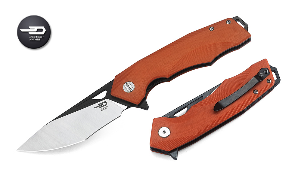 Bestech Toucan Flipper Folding Knife, D2 Two-Tone, G10 Orange, BG14D-2