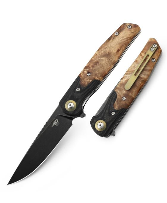 Bestech Ascot Flipper Folding Knife, 14C28N, Wood Handle, BG19E