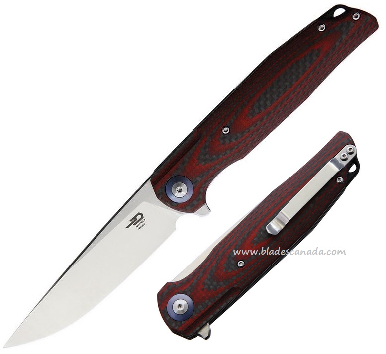 Bestech Ascot Flipper Folding Knife, D2, G10 Red/CF, BG19F - Click Image to Close