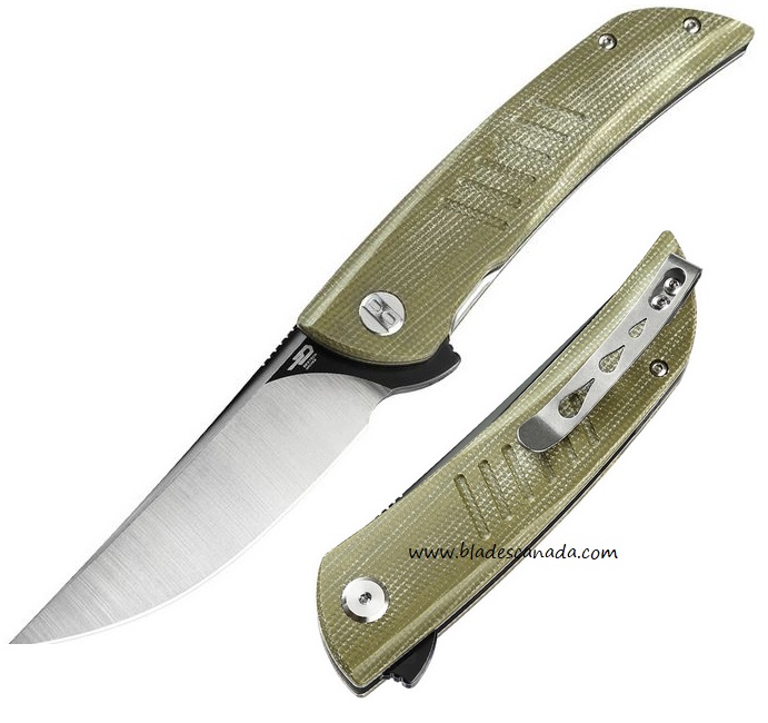 Bestech Swift Flipper Folding Knife, D2 Two-Tone, Micarta Green, BG30A-2 - Click Image to Close