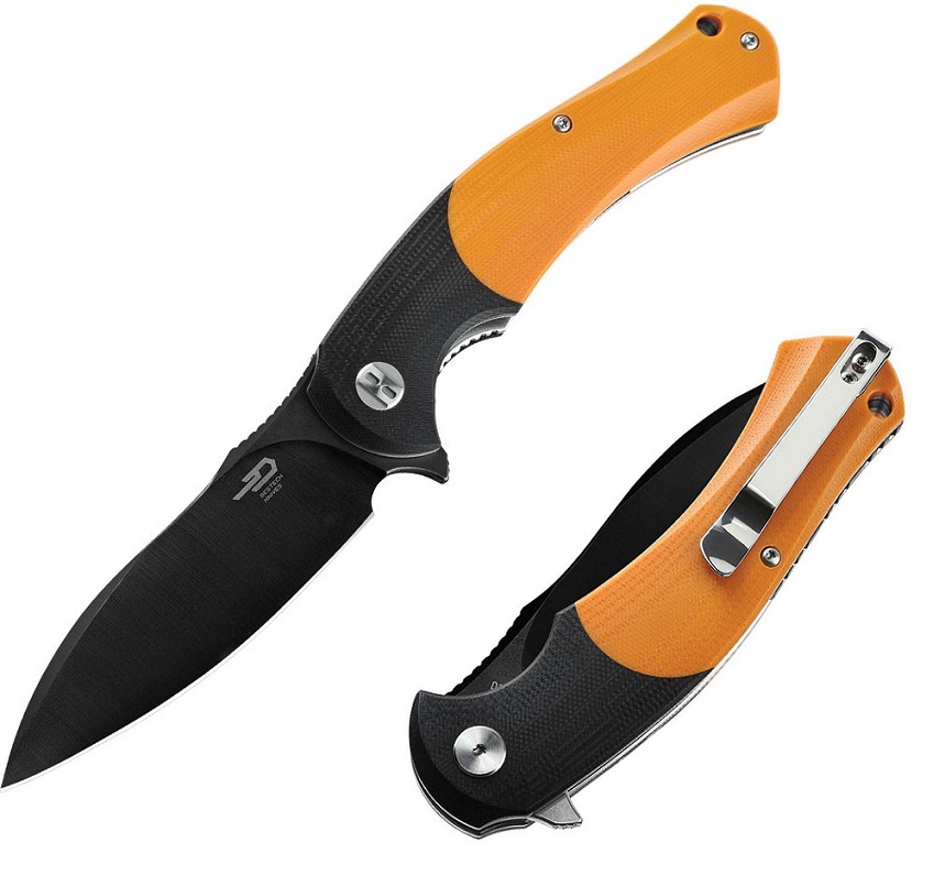 Bestech Penguin Flipper Folding Knife, D2 Steel, G10 Black/Orange, BG32D - Click Image to Close