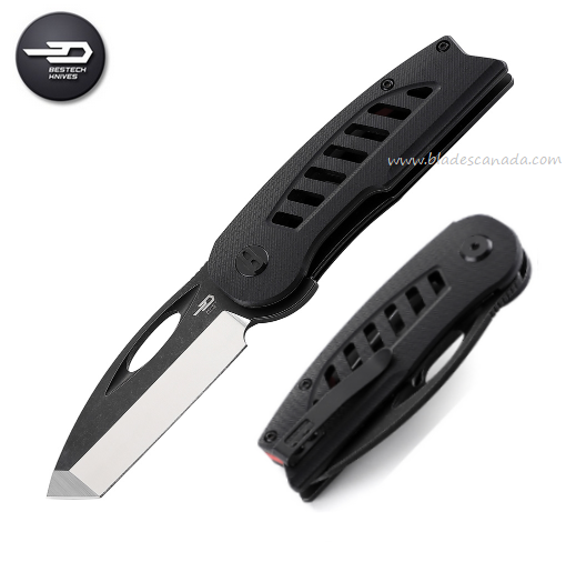 Bestech Explorer Flipper Folding Knife, D2 Black SW/Satin, Black G10, BG37A