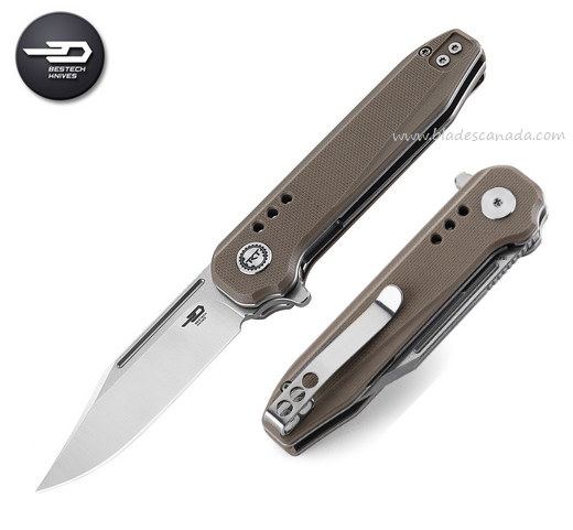 Bestech Syntax Flipper Folding Knife, 154CM SW/Satin, G10 Beige, BG41B