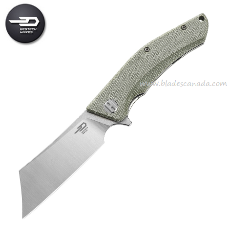 Bestech Cubis Flipper Folding Knife, D2 SW/Satin, Micarta Beige, BG42B