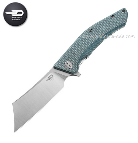 Bestech Cubis Flipper Folding Knife, D2 SW/Satin, Micarta Blue, BG42C