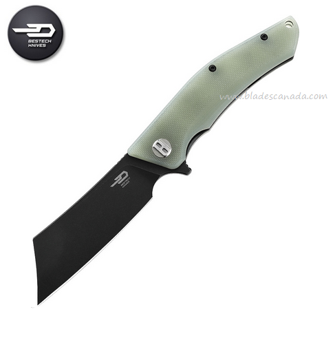 Bestech Cubis Flipper Folding Knife, D2 Black SW, G10 Jade, BG42E