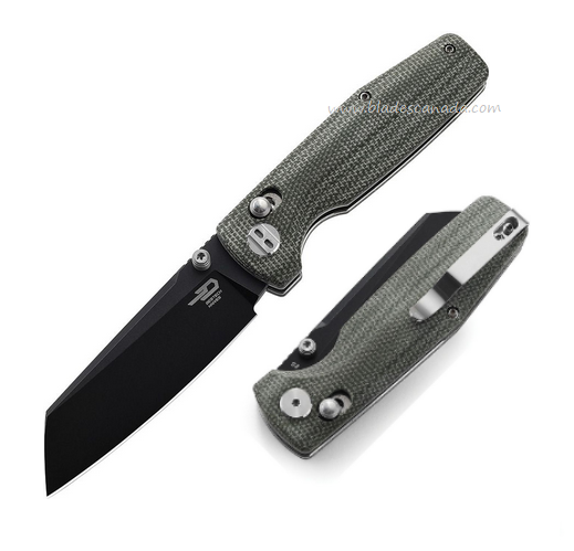 Bestech Slasher Folding Knife, D2 Black SW, Micarta Green, BG43B-2