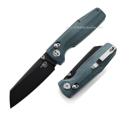 Bestech Slasher Folding Knife, D2 Black, Micarta Blue, BG43C-2