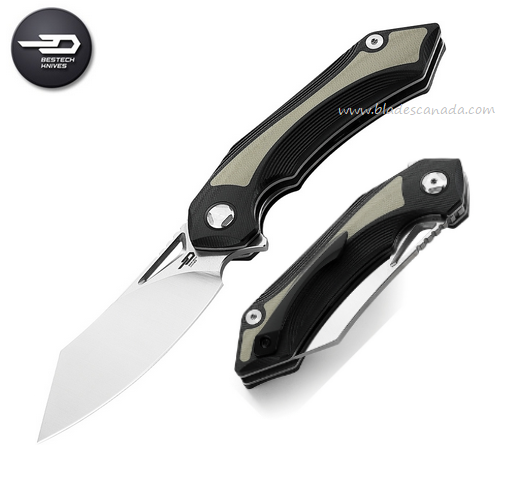 Bestech Kasta Flipper Folding Knife, 154CM Satin, G10 Tan/Black, BG45B