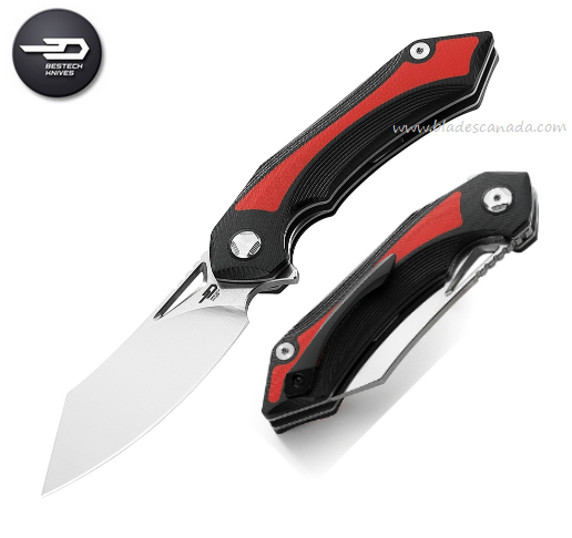 Bestech Kasta Flipper Folding Knife, 154CM Satin, G10 Red/Black, BG45C
