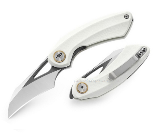 Bestech Bihai Flipper Folding Knife, 14C28N Grey DLC SW/Satin, G10 White, BG53E
