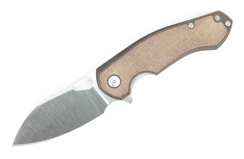 GiantMouse ACE Biblio Folding Knife, M390 Satin, Bronze/Micarta, BIBLIO-BRZ-NAT-INLAY