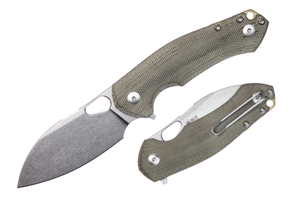 GiantMouse Biblio XL Flipper Folding Knife, Elmax Steel, Micarta Green