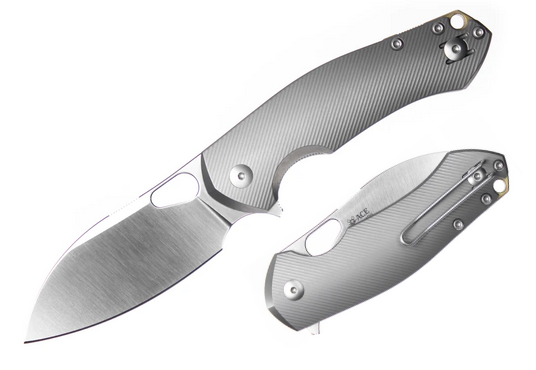 GiantMouse Biblio XL Flipper Folding Knife, Vanadis Satin, Titanium