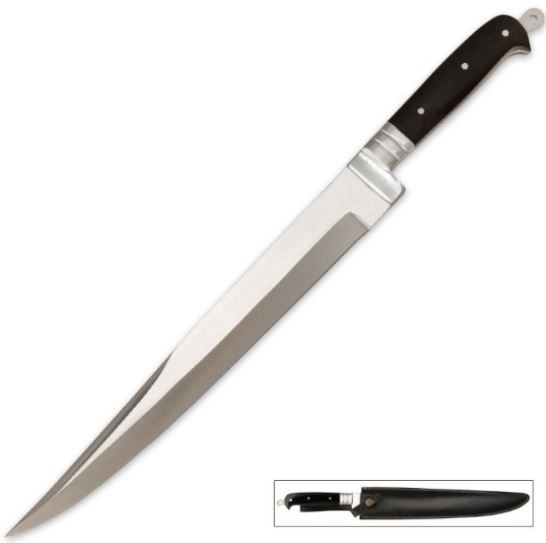 Arabian Khyber Bowie Fixed Blade Knife, 18.75" Overal, Leather Sheath, BK1984 - Click Image to Close