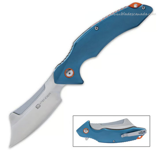 Contender Workman Flipper Folding Knife, D2, Aluminum Blue w/Orange Backspacer, BK5487