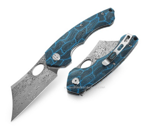 Bestech Skirmish Flipper Folding Knife, Damascus Acid Etched, G10 Black/Blue, BL07B