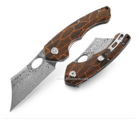 Bestech Skirmish Flipper Folding Knife, Damascus Acid Etched, G10 Black/Orange, BL07D