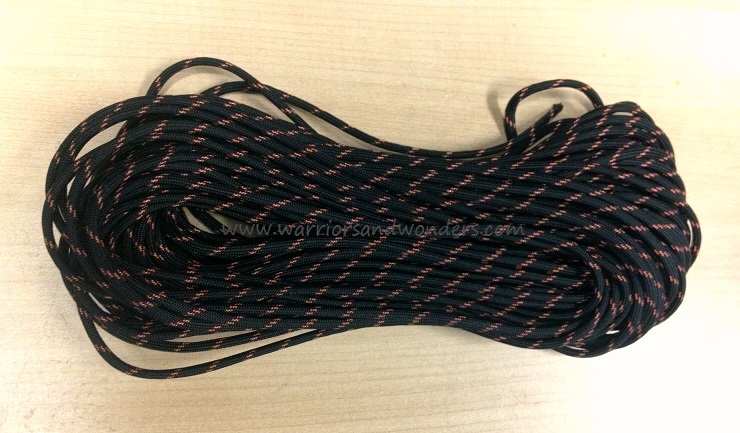 550 Paracord, 100Ft.- Black with Reflective Red Tracer