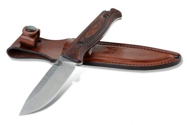 Benchmade Hunt Saddle Mountain Skinner Fixed Blade Knife, S30V, Wood, Leather Sheath, 15002
