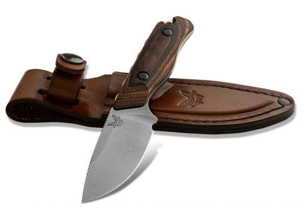 Benchmade Hunt Hidden Canyon Fixed Blade Knife, S30V, Wood, Leather Sheath, 15017