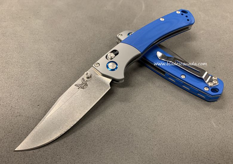 Benchmade Mini Crooked River Folding Knife, S90V, G10 Blue, 15085CU11