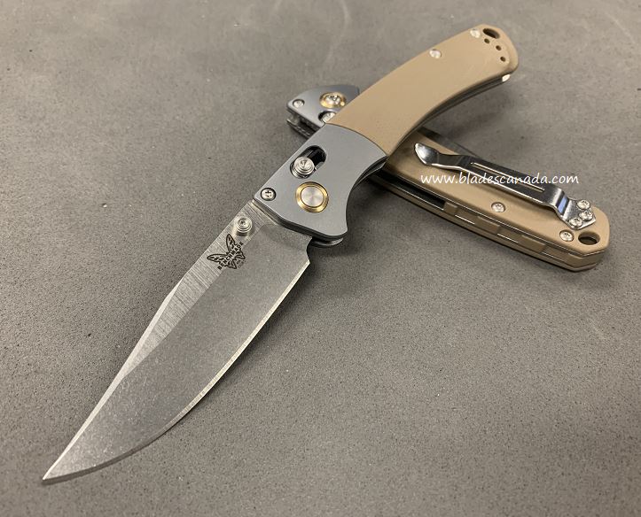 Benchmade Mini Crooked River Folding Knife, 20CV, G10 Tan, 15085CU17