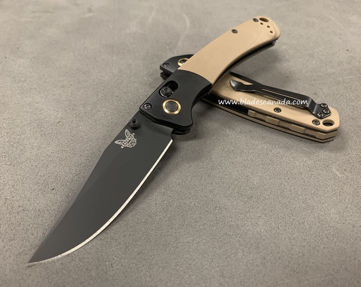 Benchmade Mini Crooked River Folding Knife, 20CV, G10 Tan, 15085CU18 - Click Image to Close