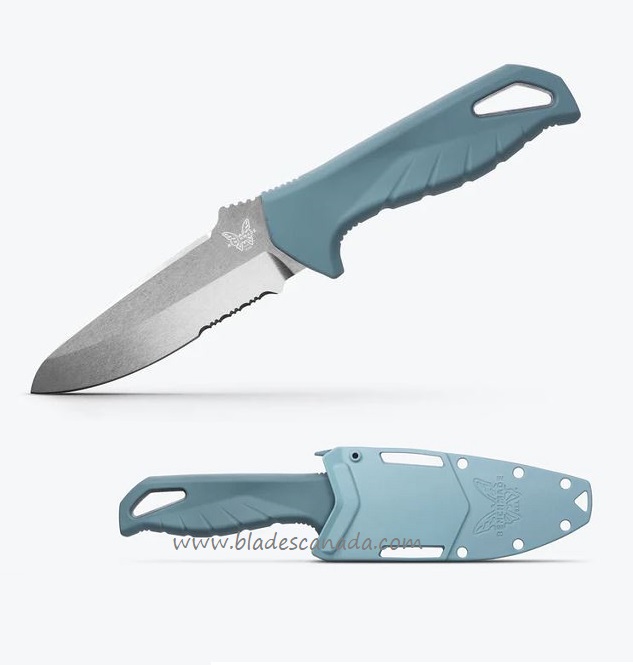 (Pre-Purchase) Benchmade Undercurrent Sheepsfoot Fixed Knife, MagnaCut, Blue Santoprene, Molded Sheath, 18040S