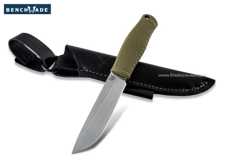 Benchmade Leuku Fixed Blade Knife, CPM 3V, Santoprene Ranger Green, 202