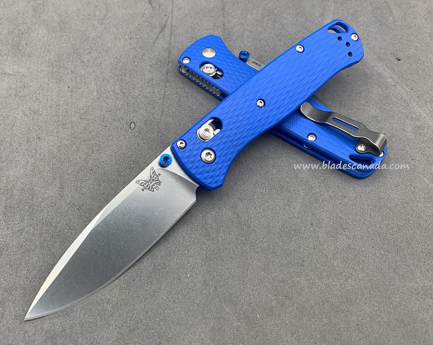 Benchmade Bugout Folding Knife, 20CV, Blue G10, Blue Thumbstud & Standoffs, 535CU105 - Click Image to Close