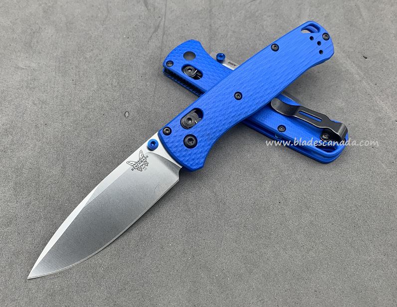 Benchmade Bugout Folding Knife, 20CV, G10 Blue, Blue Thumbstud & Standoffs, 535CU106