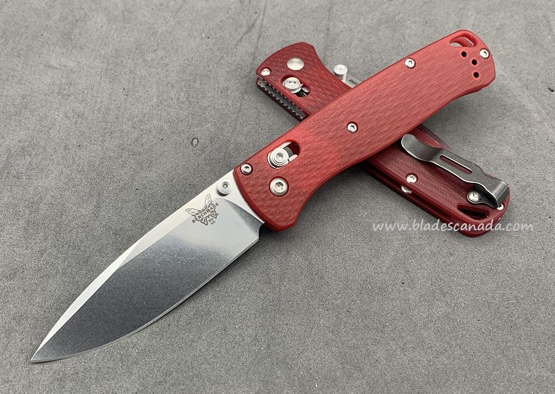 Benchmade Bugout Folding Knife, 20CV, Red G10, Satin Thumbstud & Standoffs, 535CU118