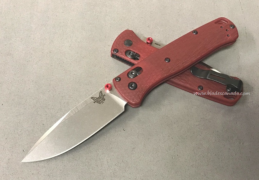 Benchmade Bugout Folding Knife, 20CV, G10 Red, Red Thumbstud & Standoffs, 535CU121