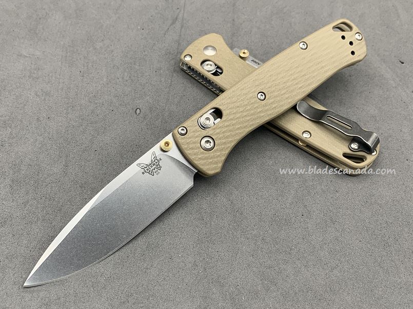 Benchmade Bugout Folding Knife, 20CV, Tan G10, Tan Thumbstud & Standoffs, 535CU125 - Click Image to Close