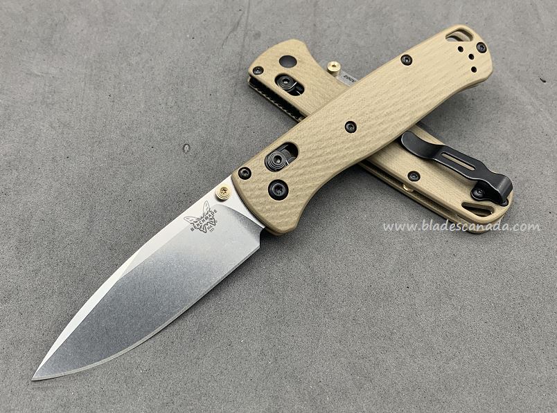 Benchmade Bugout Folding Knife, 20CV, Tan G10, Tan Thumbstud & Standoffs, 535CU126